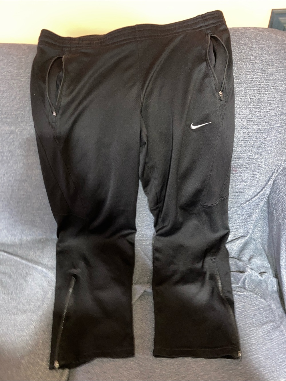Nike Black Zip-Closure Training Pants with White Swoosh